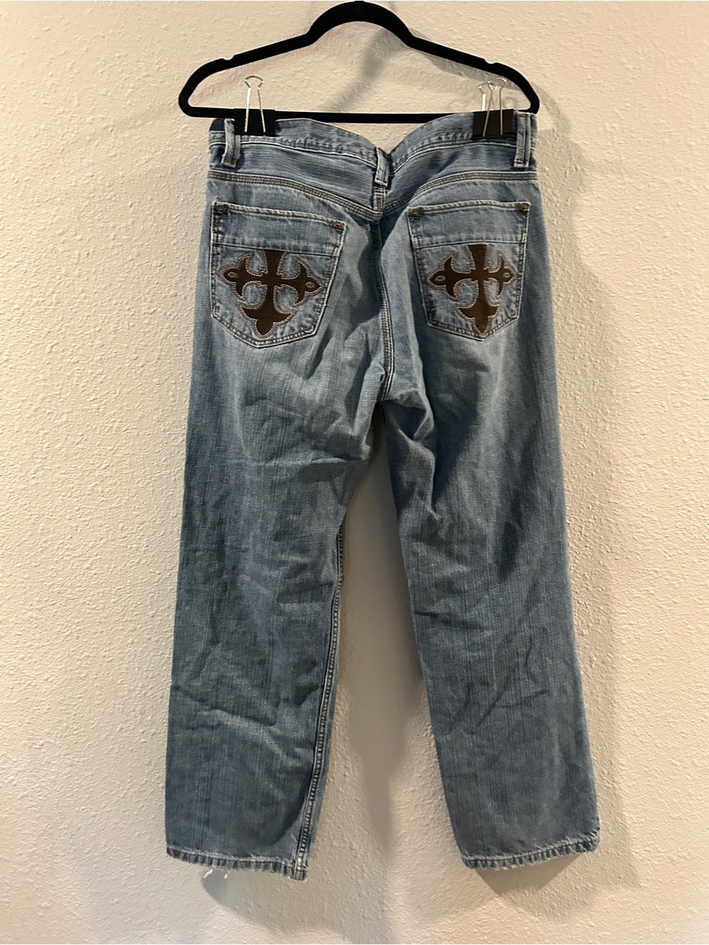 DKNY Light Blue Relaxed Men's Jeans with Brown Embroidered Back Pockets
